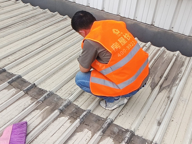 工廠屋頂漏水修補案例:首先要搞明白漏水的原因或地方。一般穿透是屋頂漏水的主要原因，比如混凝土出現(xiàn)裂縫、金屬屋頂出現(xiàn)銹孔等，大家可以根據(jù)屋內(nèi)的水質(zhì)、黑痕或者是霉菌進行確定。如果漏水的點比較小，或者是裂縫比較短，可以采取區(qū)域性修補，如果漏水地方比較大、屋頂?shù)牧芽p比較多，可以采取整屋修補。 屋頂表面清潔處理的工具至少包括掃帚，簸箕，一個或多個刮刀。要仔細清除任何一個可以影響到防水效果的雜物，對混凝土裂縫我們可以進行擴增，然后使用工具將裂縫中的污泥清除干凈。 對屋頂進行防水處理: 1、基層潤濕：涂刷之前，若基層較干燥，需在基層灑水潤濕，以確保涂膜附著強度； 2、大面施工：按照防水涂刷范圍，做第一遍涂膜施工，由墻面涂刷至地面； 3、涂刷厚度：第一遍涂膜不要涂刷過厚，涂膜厚度在0.5mm左右即可； 4、涂刷后處理：涂膜完成后確保防水施工部位空氣流通，做好防雨措施，并在門口設(shè)立警示牌，避免涂膜固化前防水涂層遭到破壞。在操作完成后一定要進行仔細的檢測，尤其墻縫、拐角以及容易積水的地方。